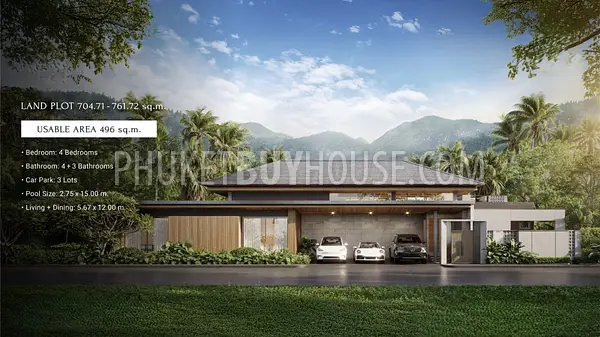 CHE22674: Nature-Embraced Modern Pool 4 Bedroom Villa with Prime Amenities Minutes from Bang Tao Beach. Photo #4