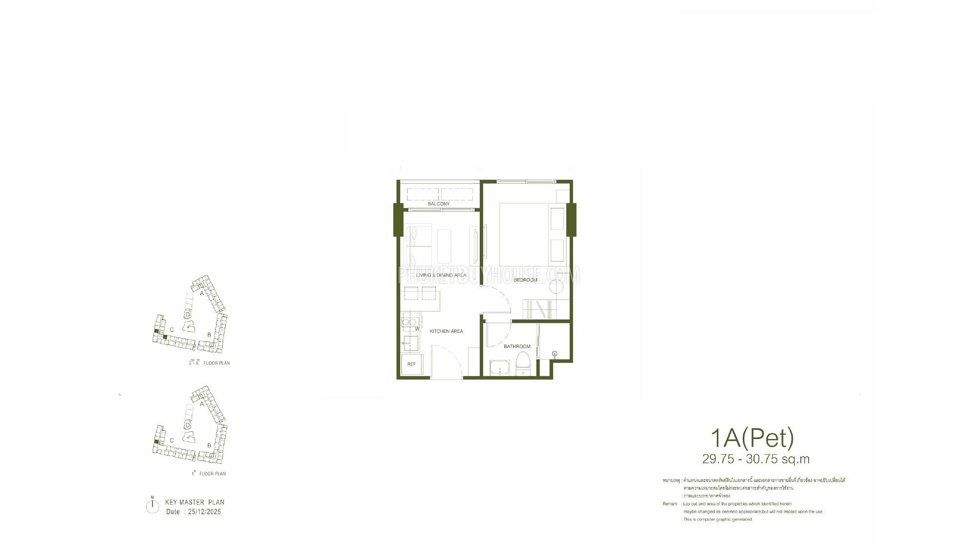 1 bedroom apartment 29 m² Ban Bang Thao, Thailand