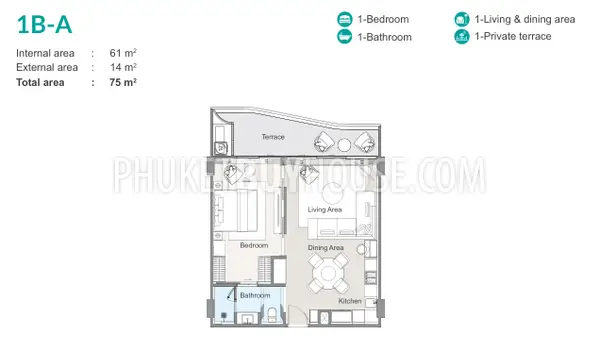 LAG22779: Spacious 75 Sq.m One-Bedroom Residence with Private Terrace in a Prime Laguna Area. Fotoğraf #3