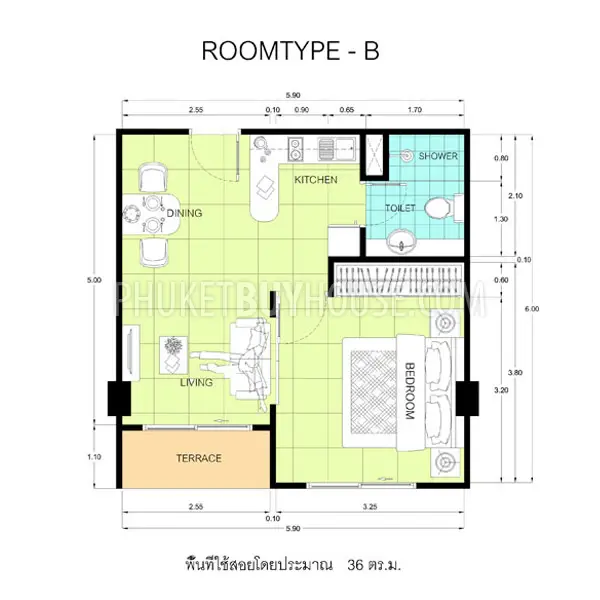 KTH3015: Nice New Condo 36 m2 in Kathu ready to move. Fotoğraf #1