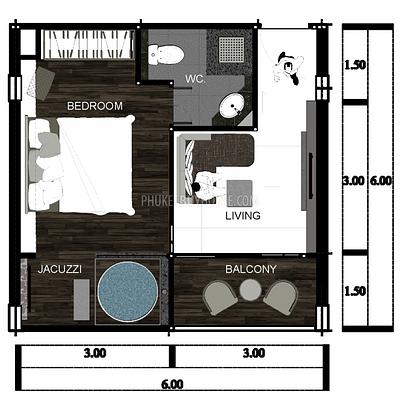 KAM5103: 卡马拉35平方米的新工作室，带按摩浴缸和阳台。现代公寓。投资回报。. Photo #4