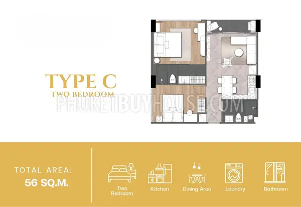 CHA22254: Two Bedroom Apartment with Unique Atmosphere in New Condo in Chalong for Sale. 照片 #3