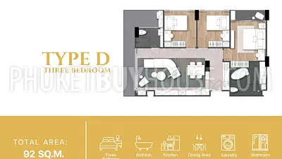 CHA22255: Three Bedroom Apartment with Unique Atmosphere in New Condo in Chalong for Sale. Photo #3