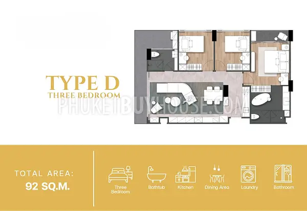 CHA22255: Three Bedroom Apartment with Unique Atmosphere in New Condo in Chalong for Sale. Fotoğraf #3